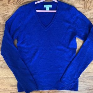 Adrienne VittaDini sapphire blue cashmere V neck sweater